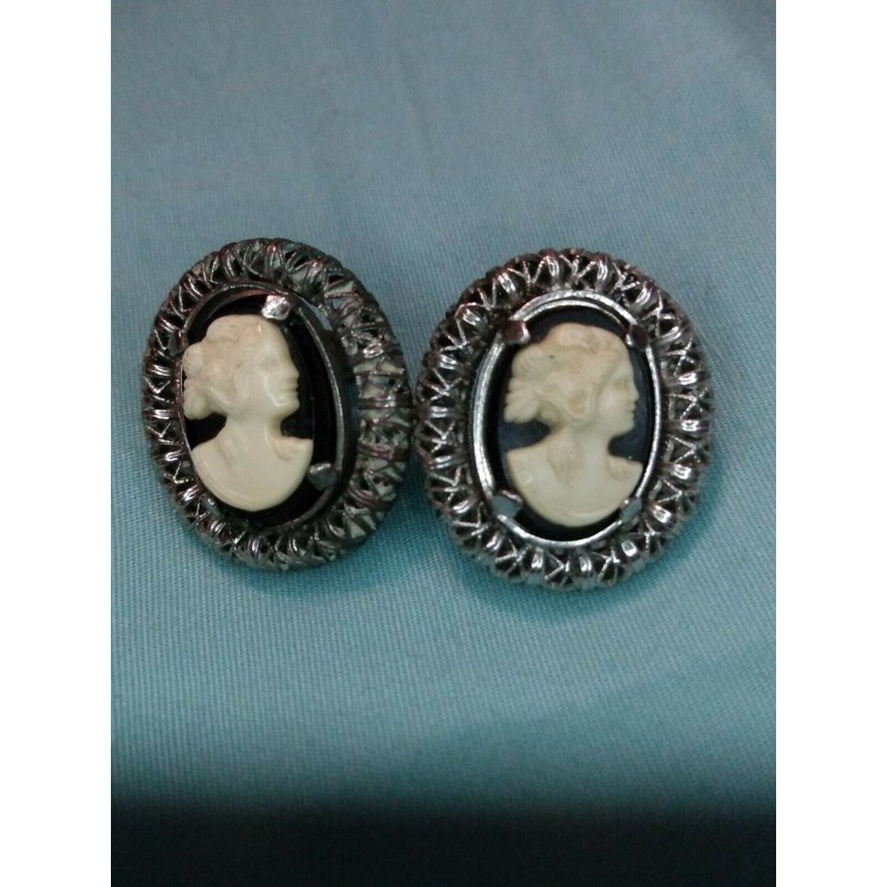 Art Deco filigree Celluloid Cameo Earrings